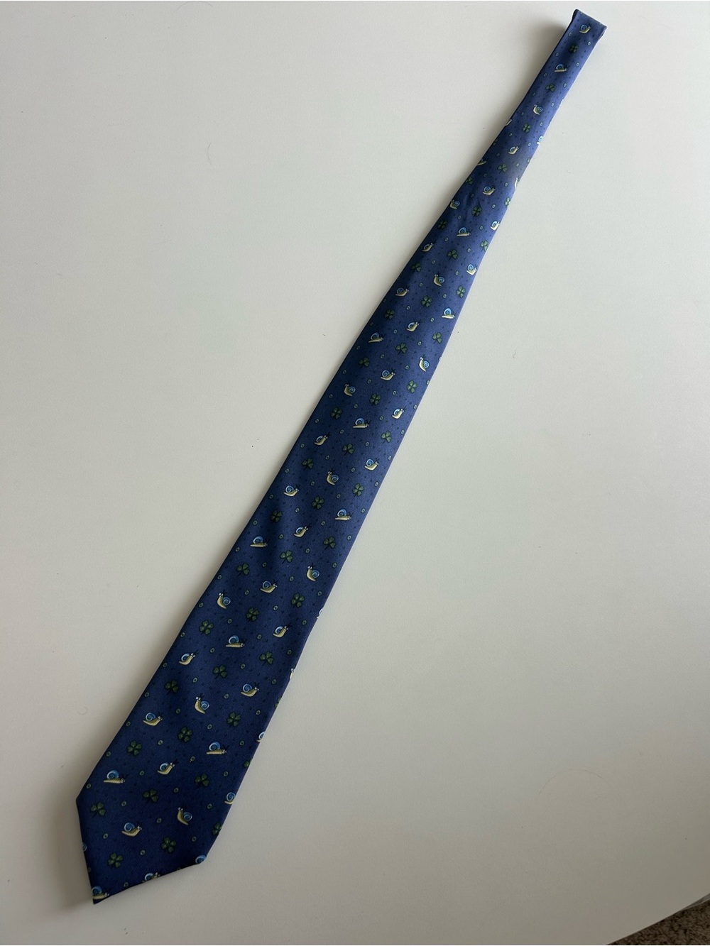 Hermes Blue Snail and Clover Pattern Silk Tie